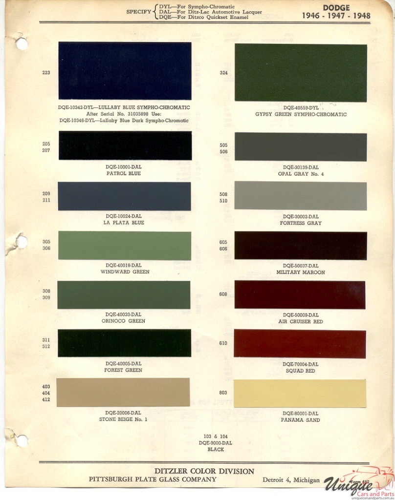 1948 Dodge Paint Charts PPG 1